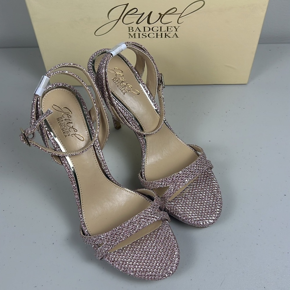 Jewel Badgley Mischka Pink Crystal Embellished Ankle-Strap Heels - Picture 10 of 16